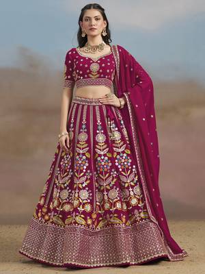 pink thread work georgette lehenga with blouse 1