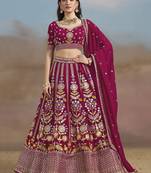 pink thread work georgette lehenga with blouse