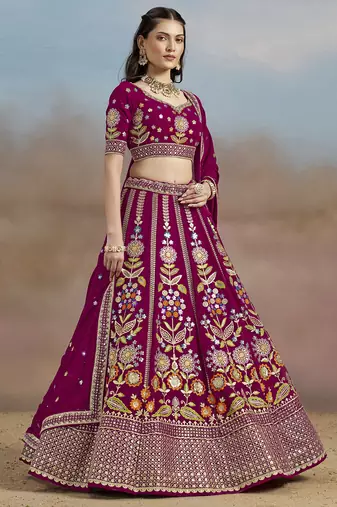 pink thread work georgette lehenga with blouse