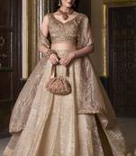 Golden Sequins Organza Wedding Lehenga Choli With Dupatta