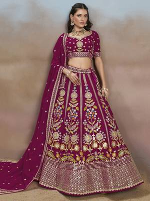 pink thread work georgette lehenga with blouse 4