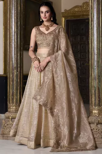 golden sequins organza wedding lehenga set choli with dupatta with dupatta
