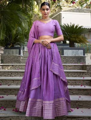 lavender zari weaving chanderi silk lehenga with blouse 1
