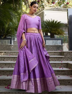lavender zari weaving chanderi silk lehenga with blouse 3