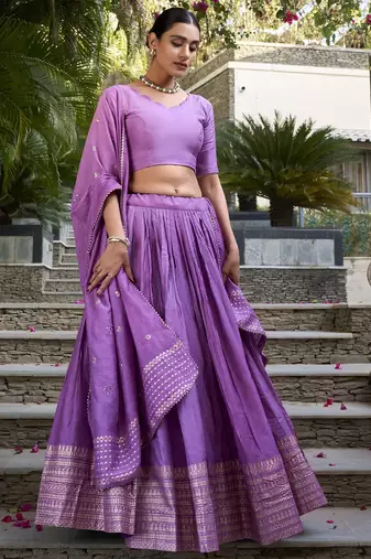 lavender zari weaving chanderi silk lehenga with blouse