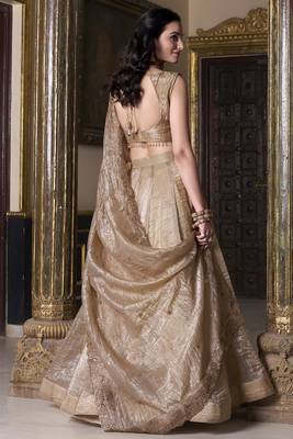 golden sequins organza wedding lehenga set choli with dupatta with dupatta 5