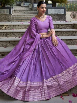 lavender zari weaving chanderi silk lehenga with blouse 4