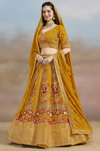 yellow zari work georgette lehenga set choli with dupatta with dupatta