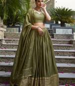 Mehendi Green Zari Weaving Silk Lehenga Choli