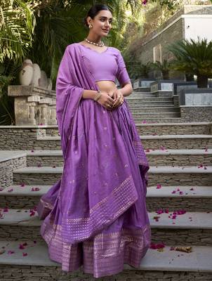lavender zari weaving chanderi silk lehenga with blouse 5
