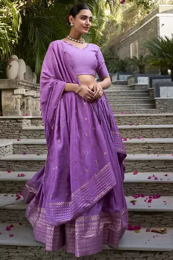 lavender zari weaving chanderi silk lehenga with blouse