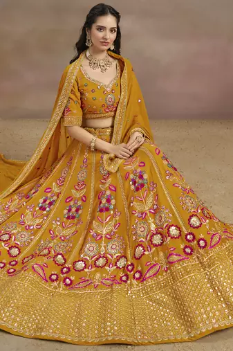yellow zari work georgette lehenga set choli with dupatta with dupatta
