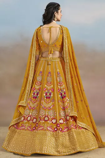 yellow zari work georgette lehenga set choli with dupatta with dupatta
