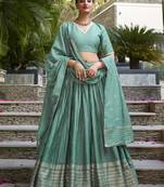 sea green zari weaving chanderi silk lehenga set choli with dupatta