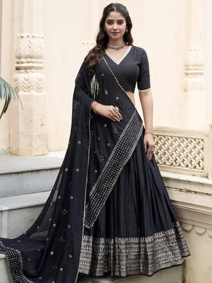 black zari weaving chanderi silk lehenga set choli with dupatta with dupatta 1