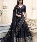 black zari weaving chanderi silk lehenga set choli with dupatta with dupatta