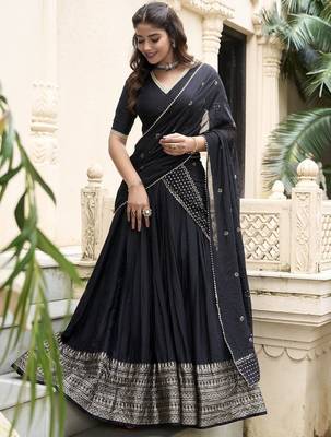 black zari weaving chanderi silk lehenga set choli with dupatta with dupatta 3