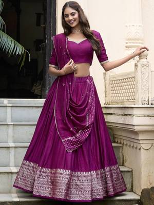 wine zari weaving chanderi silk lehenga set choli with dupatta 1