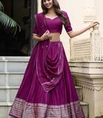 wine zari weaving chanderi silk lehenga set choli with dupatta