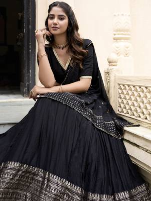 black zari weaving chanderi silk lehenga set choli with dupatta with dupatta 4
