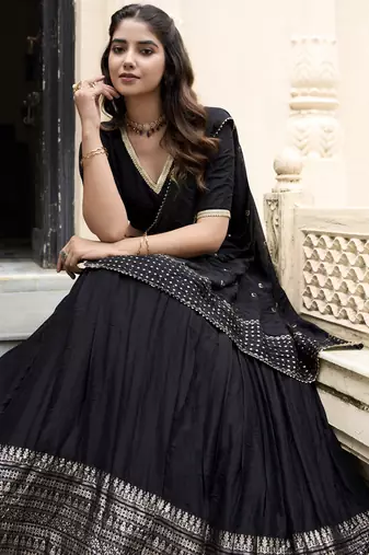black zari weaving chanderi silk lehenga set choli with dupatta with dupatta