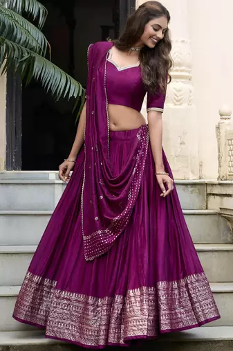 wine zari weaving chanderi silk lehenga set choli with dupatta