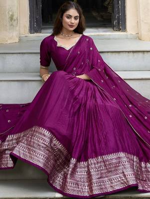 wine zari weaving chanderi silk lehenga set choli with dupatta 4