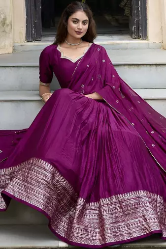 wine zari weaving chanderi silk lehenga set choli with dupatta