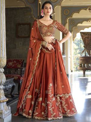 Orange Thread Embroidery Silk lehenga Choli 1