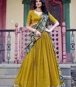 Mustard Yellow Sequins Vichitra Silk Lehenga Choli