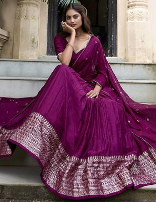 wine zari weaving chanderi silk lehenga set choli with dupatta 5