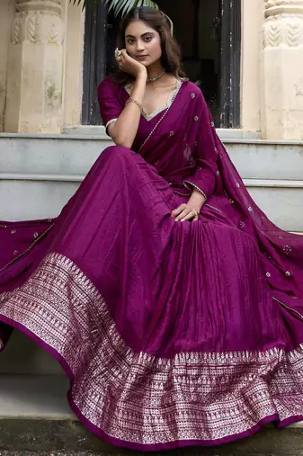 wine zari weaving chanderi silk lehenga set choli with dupatta