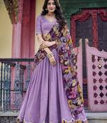 Lavender Thread Work Vichitra Silk Lehenga Choli