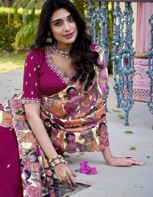 pink thread work vichitra silk lehenga set choli with dupatta 3