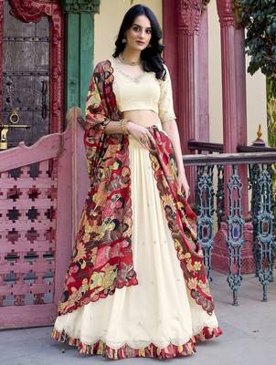 off white embroidered vichitra silk lehenga set choli with dupatta with dupatta 1