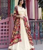 Off White Embroidered Vichitra Silk Lehenga Choli With Dupatta