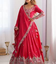red coding work crepe silk lehenga set choli with dupatta