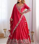 Red Coding Work Crepe Silk Designer Lehenga Choli