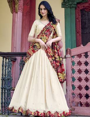 off white embroidered vichitra silk lehenga set choli with dupatta with dupatta 3