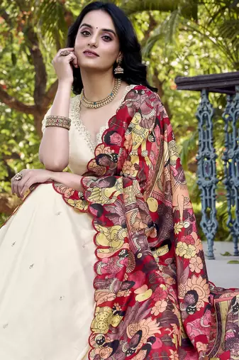 off white embroidered vichitra silk lehenga set choli with dupatta with dupatta