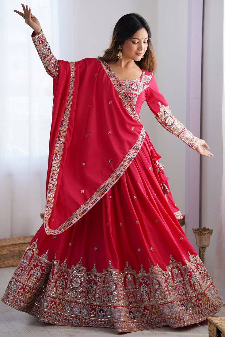 Red Coding Work Crepe Silk Designer Lehenga Choli