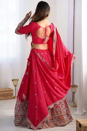 red coding work crepe silk lehenga set choli with dupatta