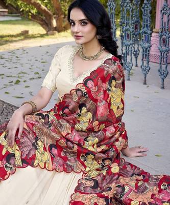 off white embroidered vichitra silk lehenga set choli with dupatta with dupatta 5