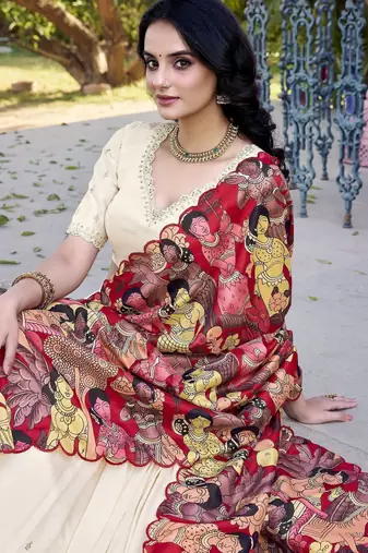 off white embroidered vichitra silk lehenga set choli with dupatta with dupatta