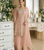 Peach Embroidered faux georgette Palazzo suit