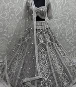 Grey Pearl Work Net Lehenga Choli
