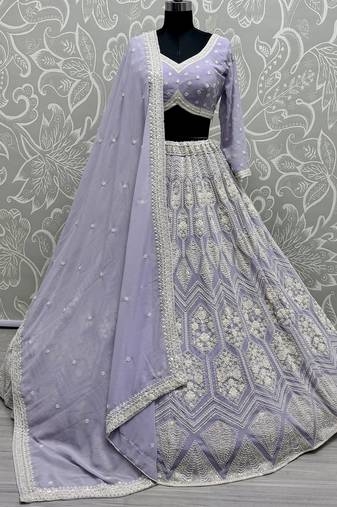 Lavender Thread Work Georgette Bridesmaid Lehenga Choli