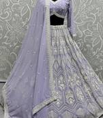 lavender thread work georgette lehenga set choli with dupatta