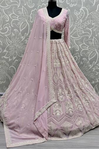 Pink Pearl Work Georgette Lehenga Choli