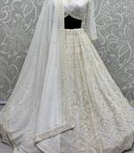 white pearl work georgette monochrome lehenga set choli with dupatta
